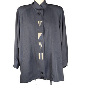 Japanese Designer Womens Jacket Coat Blue Geometric Design Size 9AR / Small